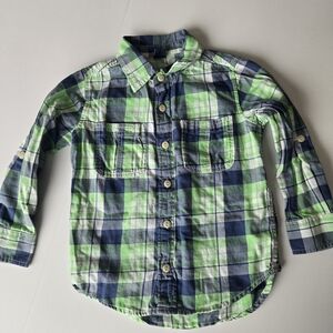 GAP Kids Green and Blue Plaid Button Down Shirt